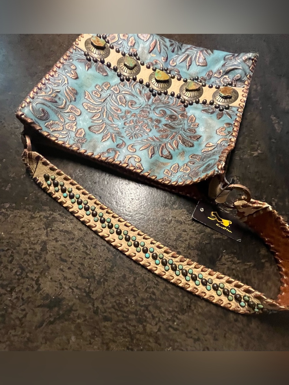 KurtMen Blue and Copper Leather Bag with Turquoise accents - Picture 8 of 10